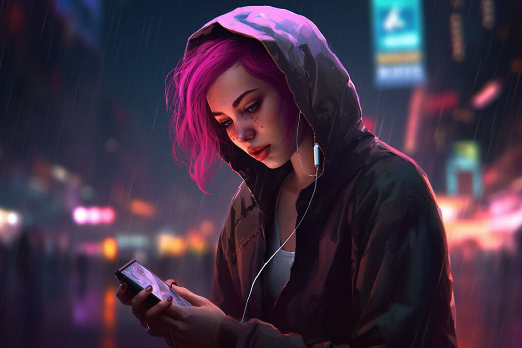 illustration d'une jeune femme utilisant whatsapp sur son smartphone