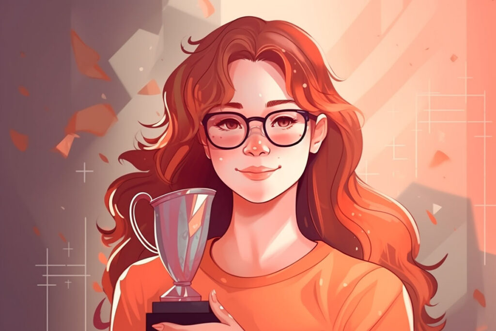 artwork of a girl holding a Golden Geek Awards