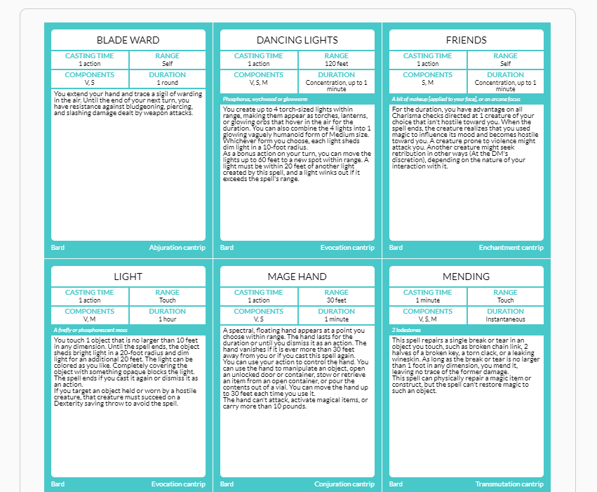 cartes d&d barde